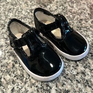 Keds baby/toddler size 3 black patent hard soled shoes